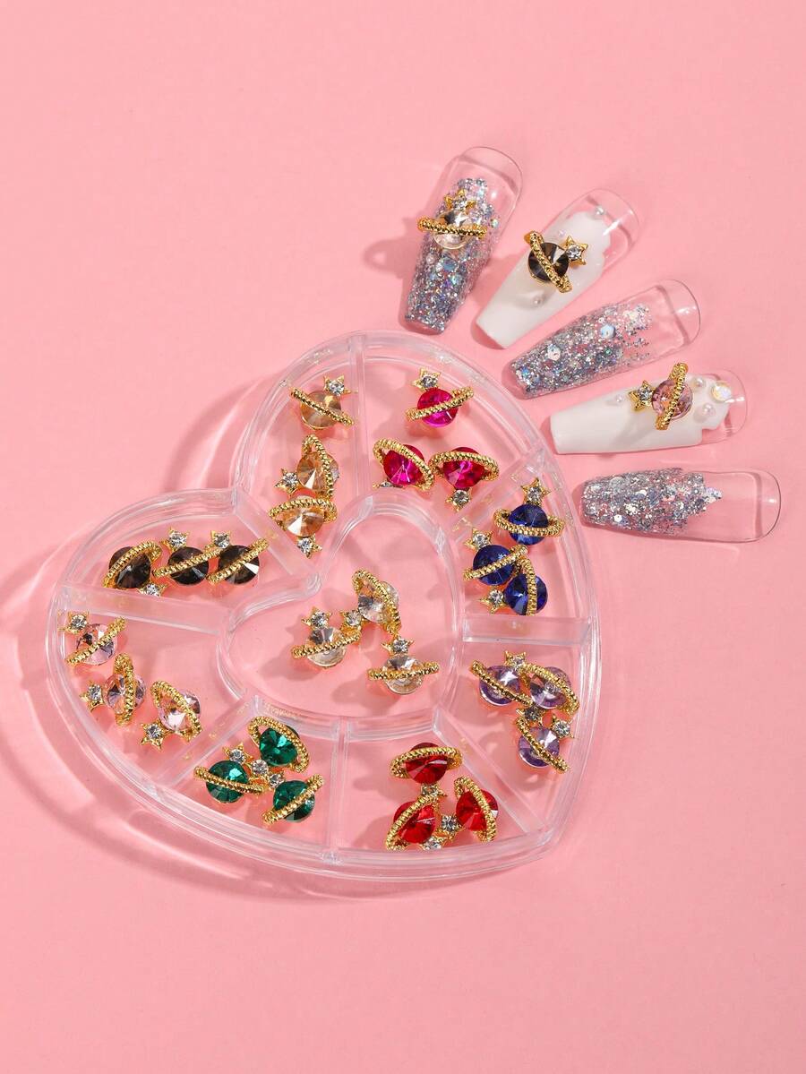 一盒土星五角星美甲饰品闪亮水晶钻美甲配件DIY美甲合金装饰配件