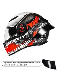 LVCOOL 1pc Red-black-white Motorcycle Helmet With Dot Certification, Full Face Helmet, Including 1pc Transparent Lens & 1pc Extra Black Lens, Replaceable & Removable Inner Padding - Red and White - View 6