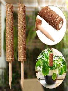 1pc -Friendly Natural Cocopeat Plant Climbing Pole, With PVC Inner Core For Extending Coconut Palm Stick For Garden Plant Support - Brown - View 3