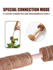 1pc -Friendly Natural Cocopeat Plant Climbing Pole, With PVC Inner Core For Extending Coconut Palm Stick For Garden Plant Support - Brown - View 4