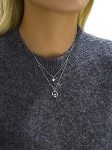 1入簡約時尚的雙層立體方形鋯​石星爆項鍊,適用於女性約會和畢業禮物 - 白色 - 查看 1