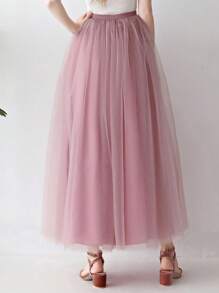 1 件女士 A 字形超长薄纱芭蕾舞裙，适合婚礼派对，黑白象牙色粉色绿色红色秋季女士服装