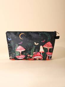 蘑菇印花化妝包小月亮化妝包女式青少年女孩防水手拿包帶拉鍊刷東西收納袋錢包洗漱包蘑菇袋,新奇包,完美的最佳惡作劇和有趣的禮物。 - 紅色 - 查看 1