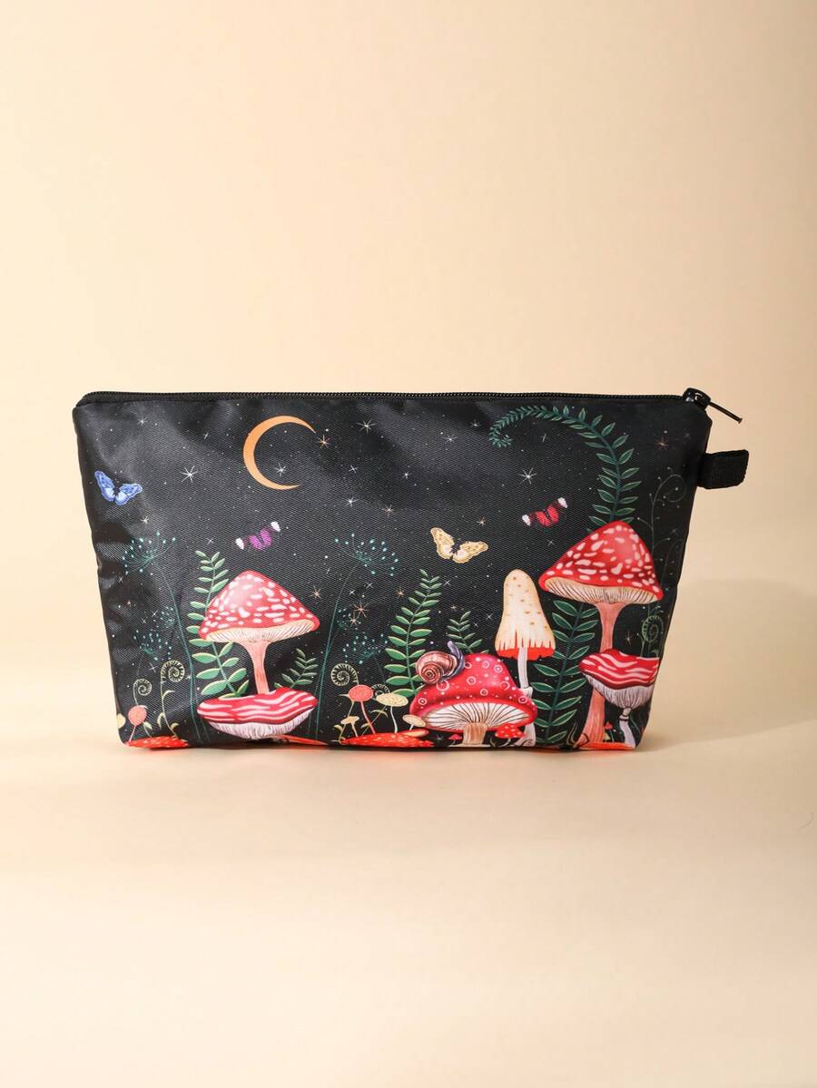 蘑菇印花化妝包小月亮化妝包女式青少年女孩防水手拿包帶拉鍊刷東西收納袋錢包洗漱包蘑菇袋,新奇包,完美的最佳惡作劇和有趣的禮物。 - 紅色 - 查看 1