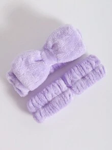 3pcs/Set Hair Band & Wristband Set, Includes 1pc Hairband And 2pcs Bathroom Wristbands, Modern Polyester Bow-Knot Decorated Facial Cosmetics Headband And Wristband,Skincare,Room Decor,Home Decor,Bedroom Decor,Bathroom,Christmas Gifts,Bathroom Decor,Travel,Travel Stuff,Wedding,Christmas Party,Mom Gifts,Home,Room,House Decor,Christmas Gift,Gifts For Mom,Birthday,Pink Room Decor,Living Room Decor,Bedroom,Gifts For Men,Dad Gifts,Mushroom,New Years,Mom,Accessories,Gifts For Dad,Friends,Funny Gift - Mauve Purple - View 3