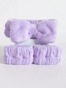 3pcs/Set Hair Band & Wristband Set, Includes 1pc Hairband And 2pcs Bathroom Wristbands, Modern Polyester Bow-Knot Decorated Facial Cosmetics Headband And Wristband,Skincare,Room Decor,Home Decor,Bedroom Decor,Bathroom,Christmas Gifts,Bathroom Decor,Travel,Travel Stuff,Wedding,Christmas Party,Mom Gifts,Home,Room,House Decor,Christmas Gift,Gifts For Mom,Birthday,Pink Room Decor,Living Room Decor,Bedroom,Gifts For Men,Dad Gifts,Mushroom,New Years,Mom,Accessories,Gifts For Dad,Friends,Funny Gift - Mauve Purple - View 5