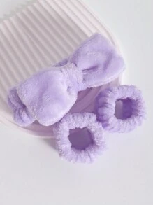 3pcs/Set Hair Band & Wristband Set, Includes 1pc Hairband And 2pcs Bathroom Wristbands, Modern Polyester Bow-Knot Decorated Facial Cosmetics Headband And Wristband,Skincare,Room Decor,Home Decor,Bedroom Decor,Bathroom,Christmas Gifts,Bathroom Decor,Travel,Travel Stuff,Wedding,Christmas Party,Mom Gifts,Home,Room,House Decor,Christmas Gift,Gifts For Mom,Birthday,Pink Room Decor,Living Room Decor,Bedroom,Gifts For Men,Dad Gifts,Mushroom,New Years,Mom,Accessories,Gifts For Dad,Friends,Funny Gift - Mauve Purple - View 1