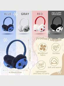 1pc Kids' Soccer Themed Plush Warm Ear Muffs For Outdoor Skiing And Cycling - Navy Blue - View 5
