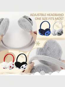 1pc Kids' Soccer Themed Plush Warm Ear Muffs For Outdoor Skiing And Cycling - Navy Blue - View 6