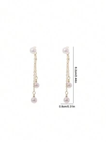 1 對長珍珠流蘇耳環,帶金鍊,適合婚禮、約會、聖誕節、新年和女士新娘禮物