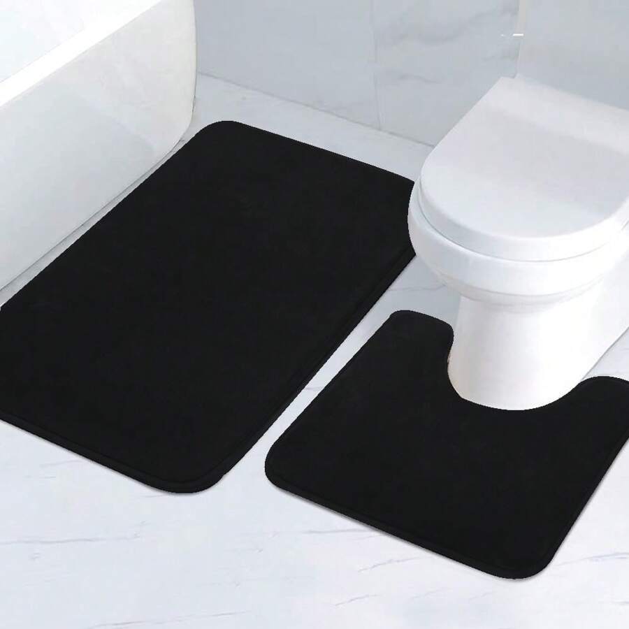 1 件简约纯色记忆泡沫速回弹吸水防滑地垫浴室地垫浴室地垫家居浴室装饰浴室地毯户外地毯门垫秋季装饰浴室配件返校入口装饰 - 黑色 - 查看 1