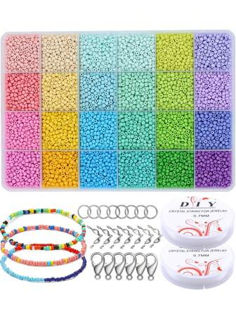1 Låda 24-rutor 24-färger 3-4mm Målad Pärlore Med , Hummer Klor , Öppna Hoppa Ringar Och Elastisk För att göra DIY smycken ( Färger Slumpmässig )