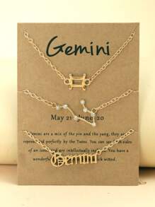 3pcs/set Zodiac Sign English Letter & Rhinestone Decor Pendant Bracelet With Constellation Card For Women - Yellow Gold - View 5