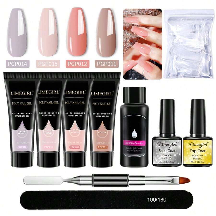 LIMEGIRL 10 cái Poly Gel Mở rộng móng , Nhanh Gel Mở rộng móng Bộ dụng cụ Với cơ sở Áo áo , Trượt , Acrylic Mở rộng móng Dụng cụ làm móng Dành cho người mới bắt đầu Chuyên gia DIY Tiệm làm móng tay