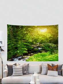 1pc Forest Landscape Personalized Indoor Decoration Tapestry - Army Green - View 2