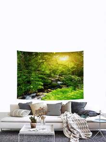 1pc Forest Landscape Personalized Indoor Decoration Tapestry - Army Green - View 4