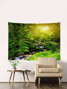 1pc Forest Landscape Personalized Indoor Decoration Tapestry - Army Green - View 3