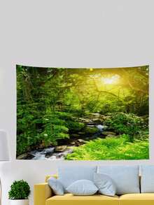 1pc Forest Landscape Personalized Indoor Decoration Tapestry - Army Green - View 1