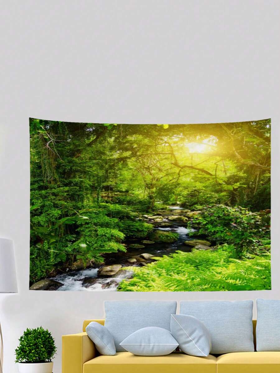 1pc Forest Landscape Personalized Indoor Decoration Tapestry - Army Green - View 1