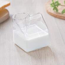 1pc Glass Milk Carton Pitcher Cute Transparent Milk Box Cup Mini Milk Jug Container, 12oz - White - View 3