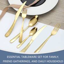 Gold Silverware Set, Caliamary 24 Pieces Flatware Set With Silverware Holder, Stainless Steel Knives And Forks And Spoons Cutlery Set Service For 6, Kitchen Utensil Tableware Set With Antiskid Handle - Gold - View 5