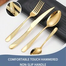 Gold Silverware Set, Caliamary 24 Pieces Flatware Set With Silverware Holder, Stainless Steel Knives And Forks And Spoons Cutlery Set Service For 6, Kitchen Utensil Tableware Set With Antiskid Handle - Gold - View 4