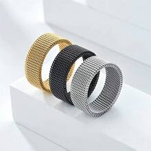 1 Miếng Thép không gỉ Rộng Lưới Mẫu Nhẫn Với 8mm Thép Titan Rỗng Lưới , Thích hợp Đối với Cặp đôi , Tính năng Có thể biến đổi Thiết kế Và Đàn hồi Thép Titan Lưới Bề mặt Nhẫn - Vàng - Xem 2