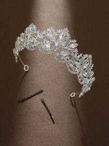 時尚精美的合金皇冠適合女性婚禮派對髮飾(免費提供兩個輔助固定髮夾)