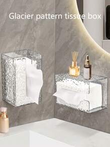 1 pieza Caja de pañuelos de acrílico transparente con patrón de glaciar, soporte de papel con marca de agua montado en la pared para el baño y el inodoro, decoración del hogar y organizador del baño, decoración de otoño, de vuelta a la escuela