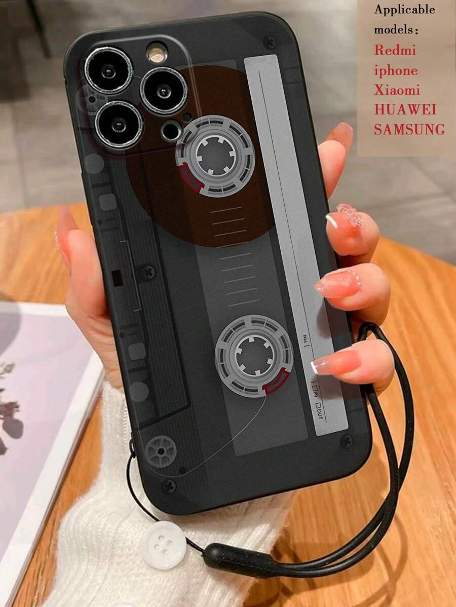 Ốp điện thoại dày dặn chống sốc, có họa tiết in, kèm dây cáp bổ sung, tương thích với iPhone 15Promax/13/14/11/XS, //, màu đen với họa tiết in, phiên bản quốc tế, không phải phiên bản nội địa.