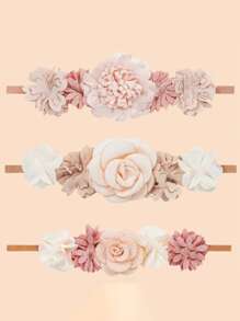 3 件装女婴花朵发带，适用于婚礼、派对、节日装饰，不伤皮肤，高弹力发饰，爱心情人节