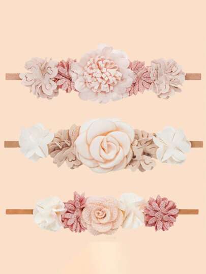 3pcs Baby Girls' Flower Hairbands For Wedding, Party, Festival Decoration Without Hurting Skin, High Elasticity Hair Accessories Love Valentine