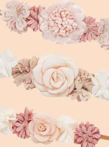 3 件装女婴花朵发带，适用于婚礼、派对、节日装饰，不伤皮肤，高弹力发饰，爱心情人节