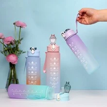 Large Capacity Pink Gradient Scale Water Bottle - Pink - View 3