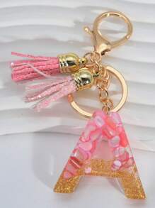 1 件首字母英文字母鑰匙扣,帶簡單樹脂吊墜,適合學生背包,流蘇設計裝飾禮品鑰匙圈 - 粉色 - 查看 1