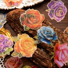 YANJI 1包/10張玫瑰主題美學貼紙,北歐風格熱壓pet材料裝飾用於日誌,手機,筆記本,電腦,配件,剪貼簿,垃圾日記,拼貼材料,創意藝術用品 - 粉色 - 查看 5