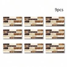9/11/25pcs Brick Pattern Kitchen Tile Stickers, Oil-Proof, Simulated Marble Crystal Wall Paper, For Bathroom/Kitchen Renovation, Self-Adhesive Tile - Yellow - View 11