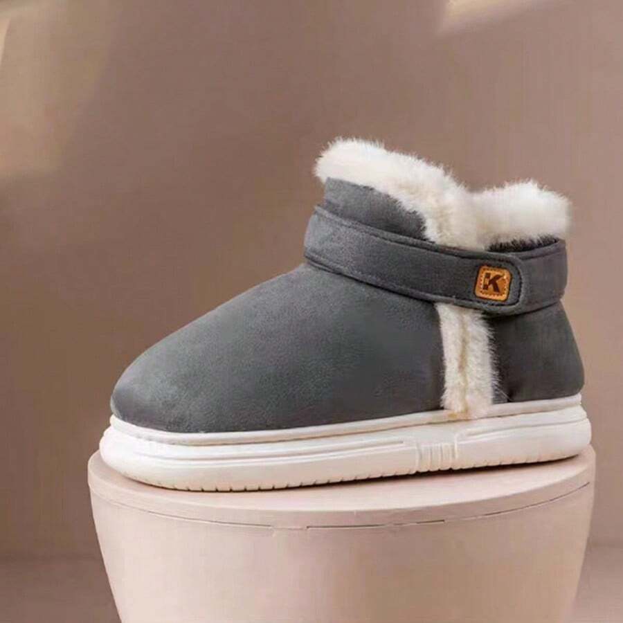 跟鞋包男女通用冬季防滑保暖加厚毛茸茸拖鞋家用戶外情侶拖鞋女男 - 灰色 - 查看 1