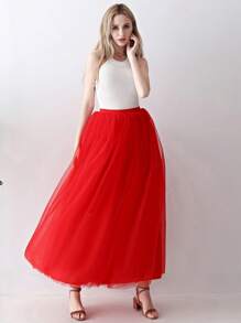 1 件女士 A 字形超长薄纱芭蕾舞裙，适合婚礼派对，黑色、白色、象牙色、粉色、绿色、红色