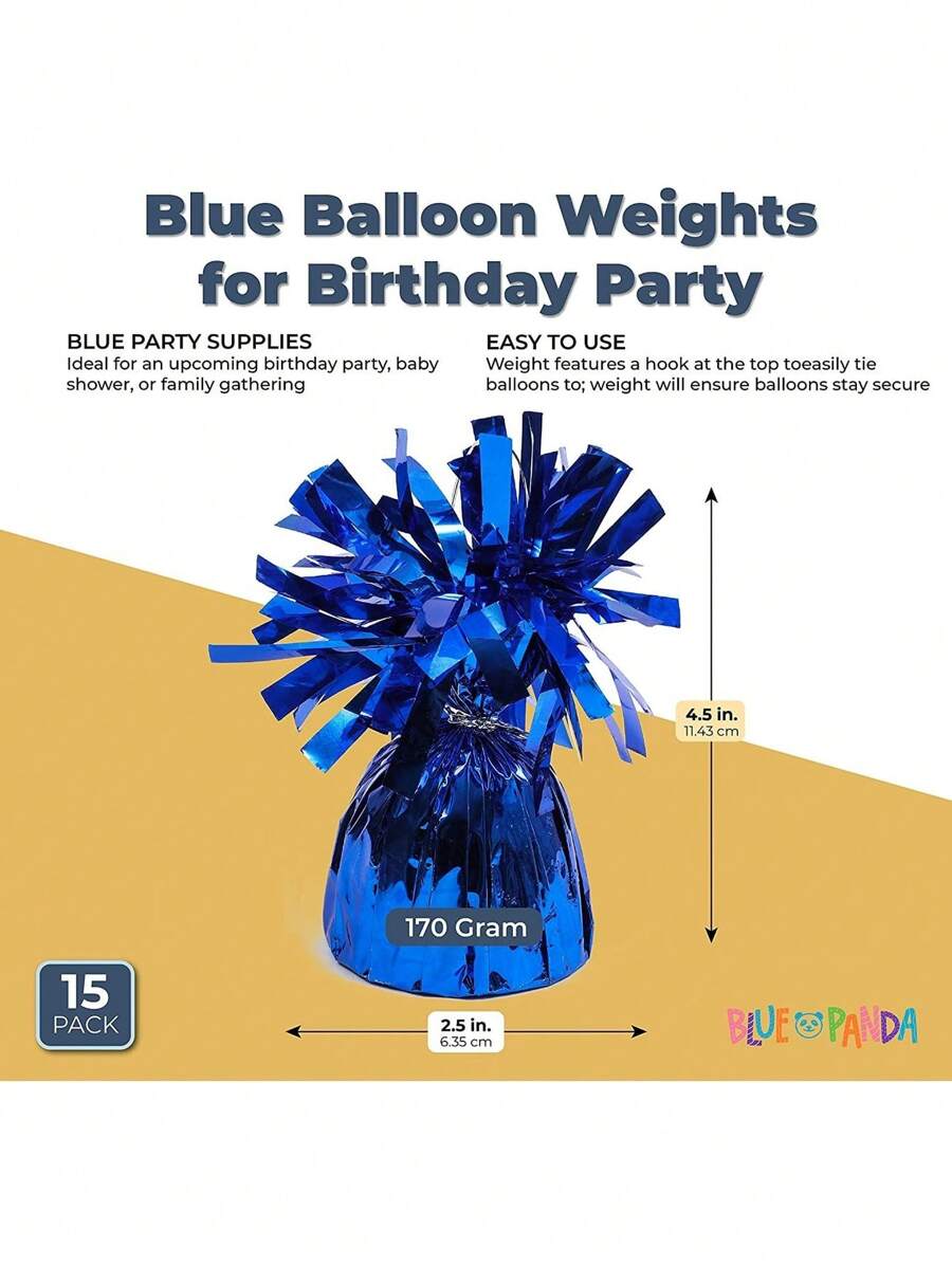 15Pack Blue Balloon Weights Bulk Party Weights For Tables (Metallic Blue, 6 Oz, 4.5 In