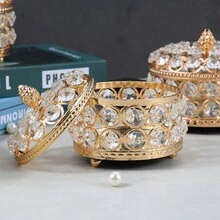 新品到貨歐式公主風精美創意水晶首飾收納盒圓環高分寶石殼套 - 金色 - 查看 3