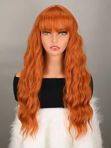 26英寸橘色長波浪卷毛加瀏海假髮 - 橘色 - 查看 5