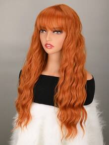 26英寸橘色長波浪卷毛加瀏海假髮 - 橘色 - 查看 3