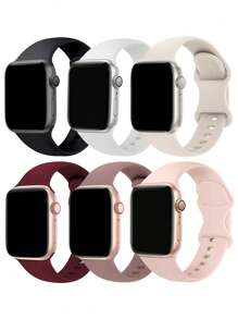 Correas De Reloj De Silicona De 6 Piezas Compatibles Con Apple Watch - Multicolor - Ver 1