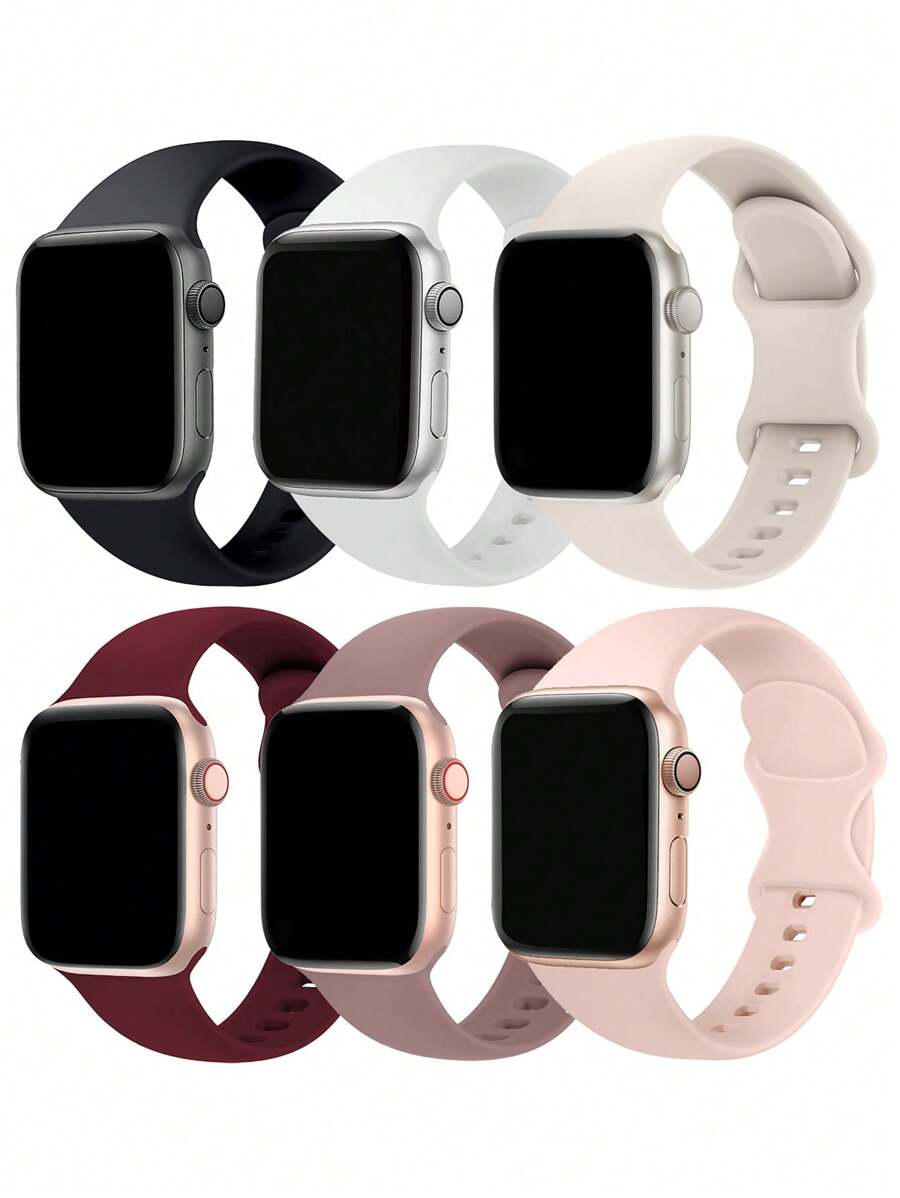 Correas De Reloj De Silicona De 6 Piezas Compatibles Con Apple Watch - Multicolor - Ver 1