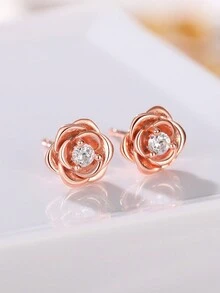 1 đôi Trẻ em Khối Zirconia  Đẹp Hoa Bông tai stud Dành cho Cô gái Món quà Để Trang Trí Hàng Ngày - Hoa hồng vàng - Xem 4