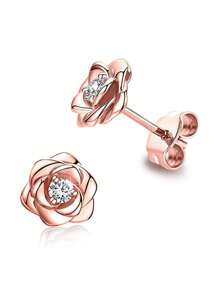 1 đôi Trẻ em Khối Zirconia  Đẹp Hoa Bông tai stud Dành cho Cô gái Món quà Để Trang Trí Hàng Ngày - Hoa hồng vàng - Xem 1