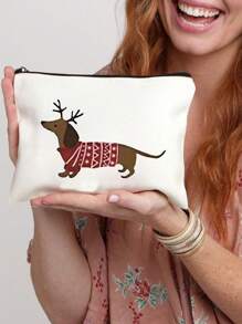 小狗,麋鹿,有趣的化妝品化妝袋拉鍊袋,可愛的化妝品旅行袋化妝包多功能袋,女士女孩禮物