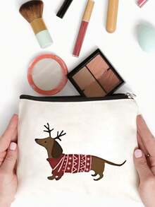 小狗,麋鹿,有趣的化妝品化妝袋拉鍊袋,可愛的化妝品旅行袋化妝包多功能袋,女士女孩禮物