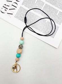 1入組硅膠珠子和木珠掛繩,配有鑰匙圈,適用於老師、護士、學生證、員工證等